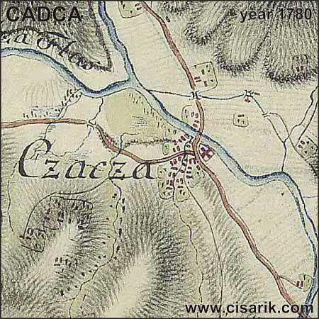 Cadca auf einer Landkarte, 1780.