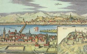 Mautern auf einem Stich von Matthaeus Merian 1649, Ausschnitt